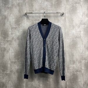 Authentic Fendi Gray and Blue Logo Cardigan Sweater